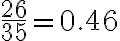 \frac{26}{35}=0.46